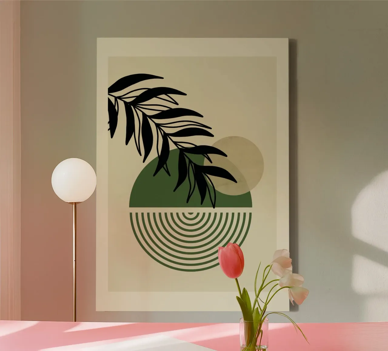 line circle branch tela con Cornice a cassetta da lily