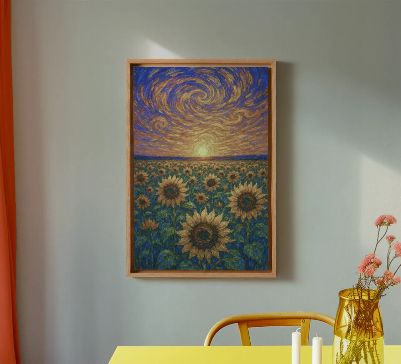 landscape sunflower and clouds canvas met Baklijst van Good days