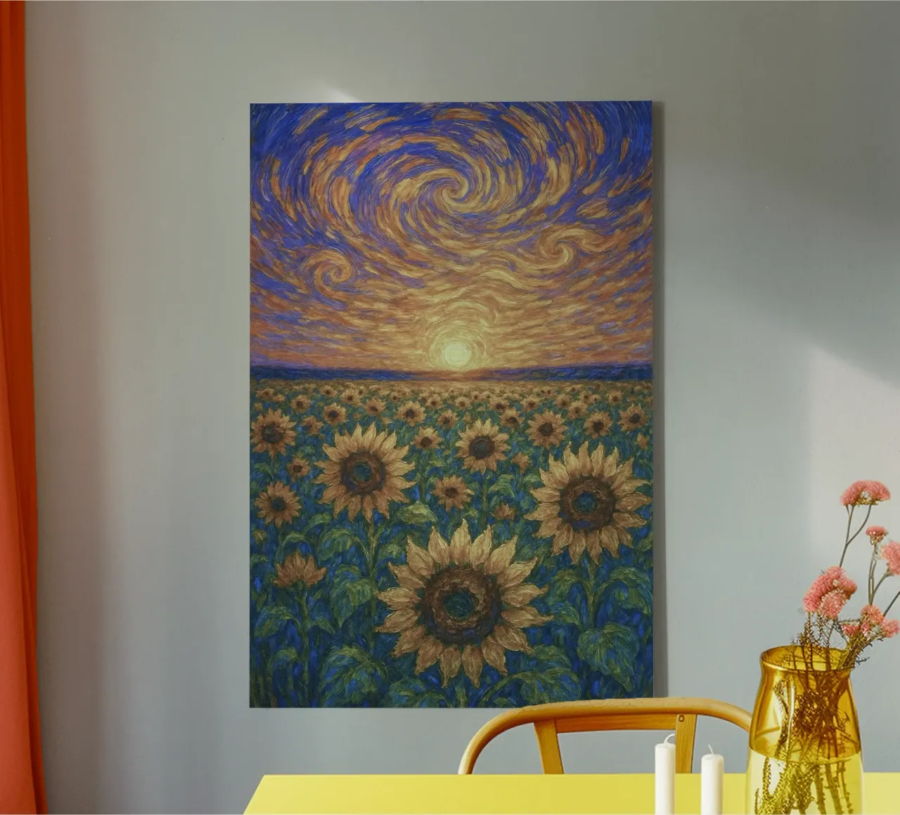landscape sunflower and clouds canvas met Baklijst van Good days