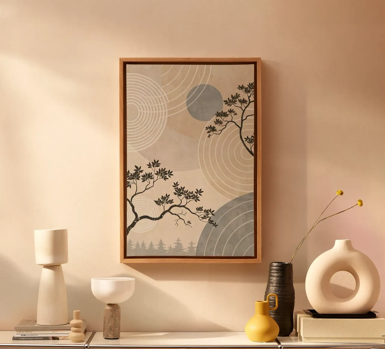 minimalist circle line tela con Cornice a cassetta da lily