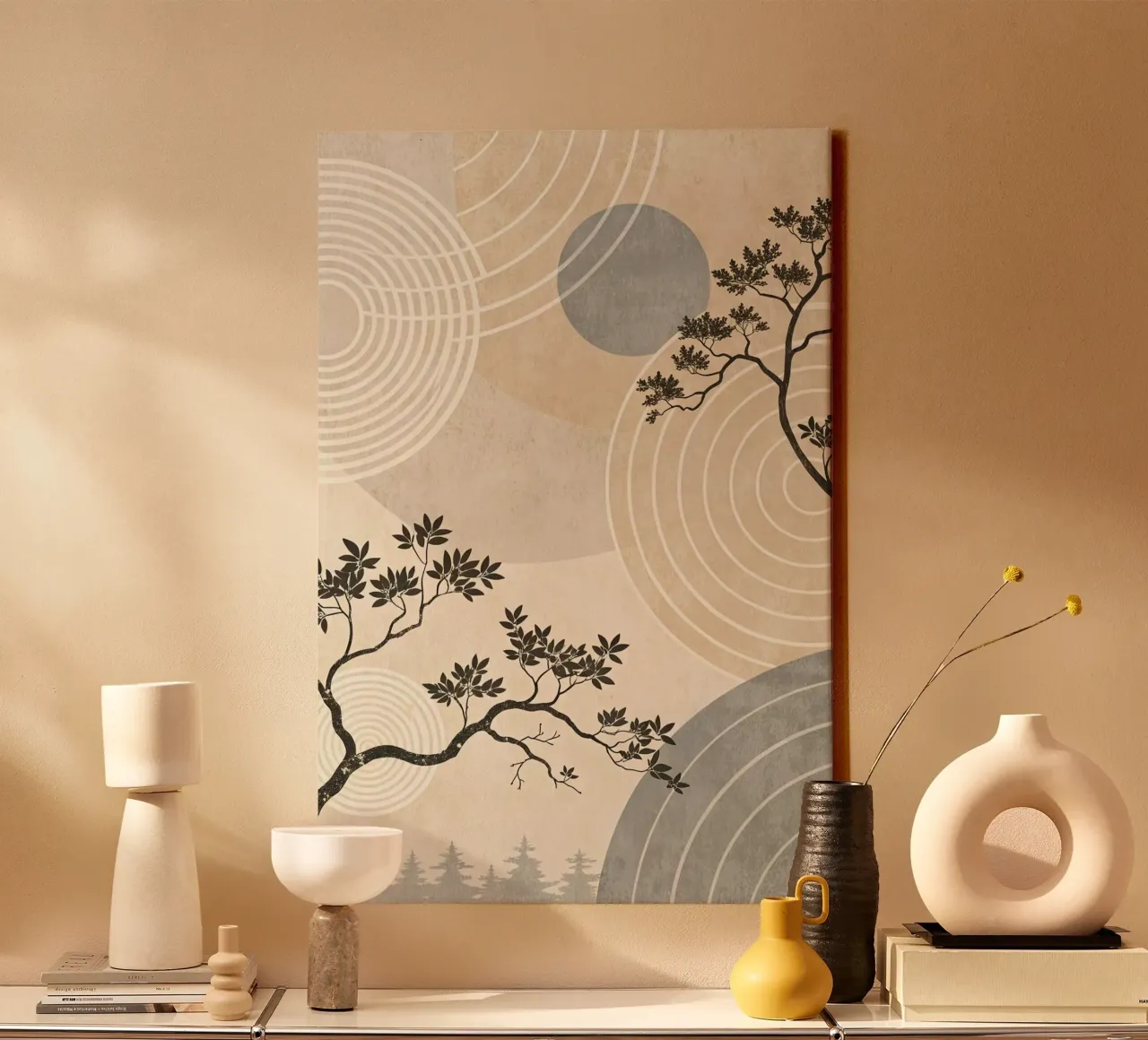minimalist circle line tela con Cornice a cassetta da lily