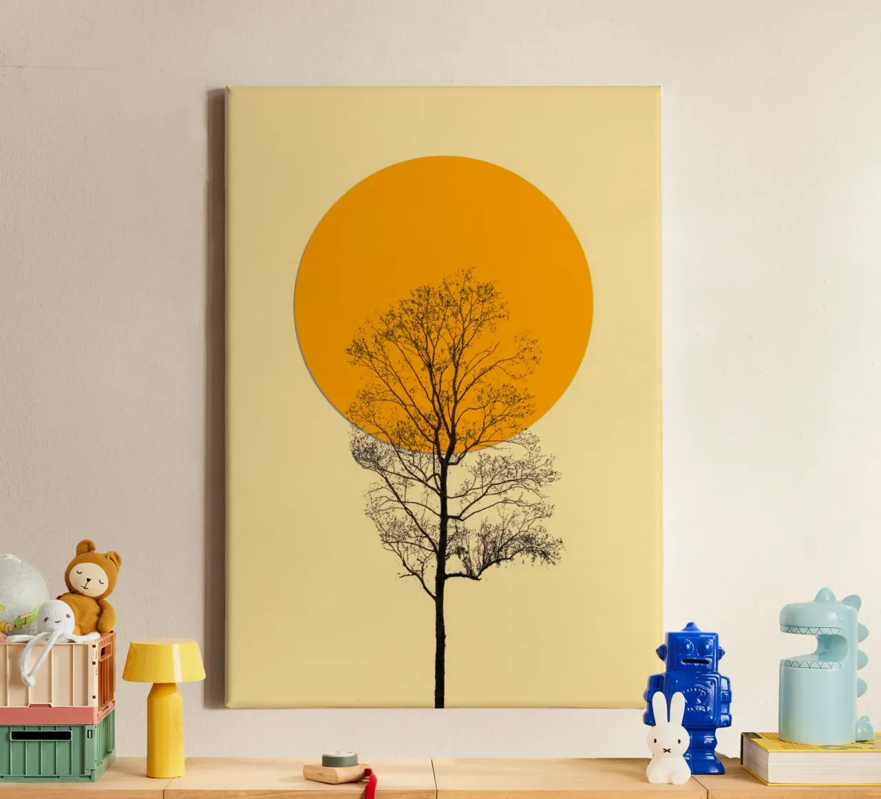 linescape tree and sun tela con Cornice a cassetta da carsa