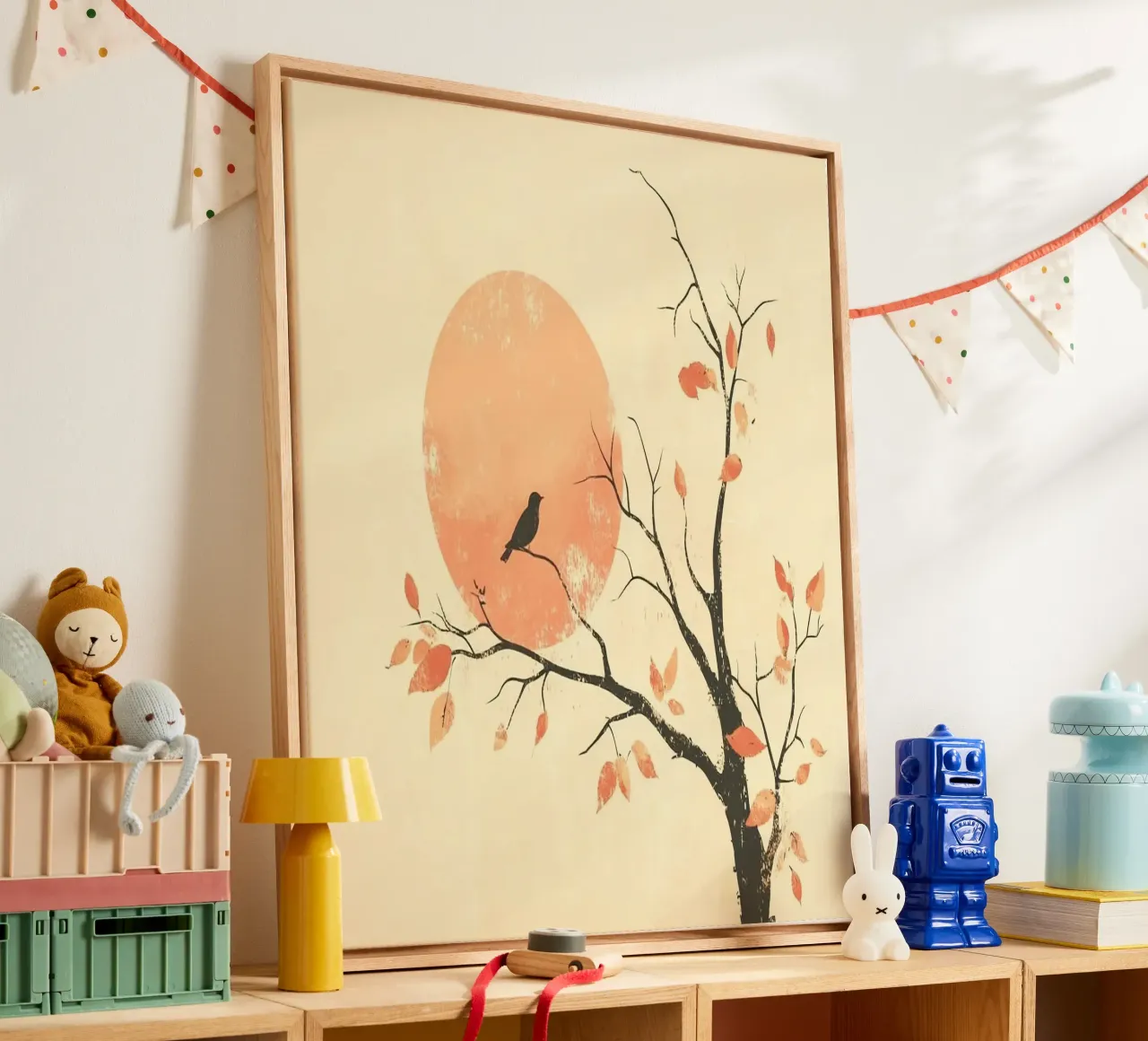 bird on branch tree canvas with Floater frame by kichin