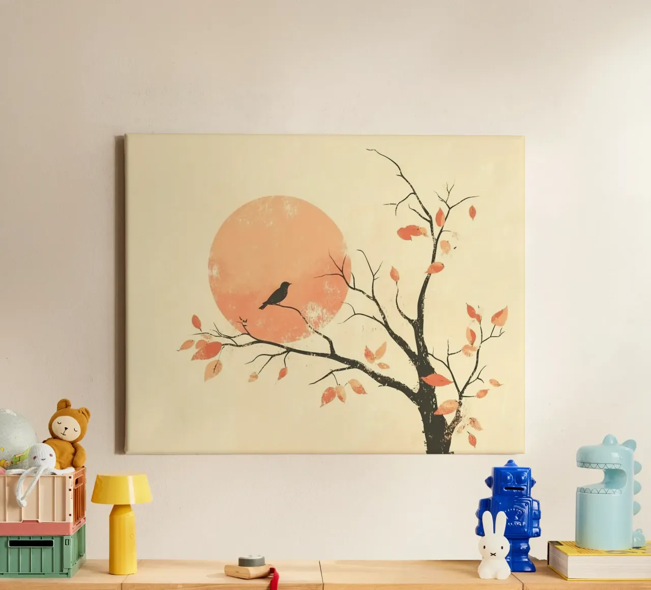 bird on branch tree canvas with Floater frame by kichin