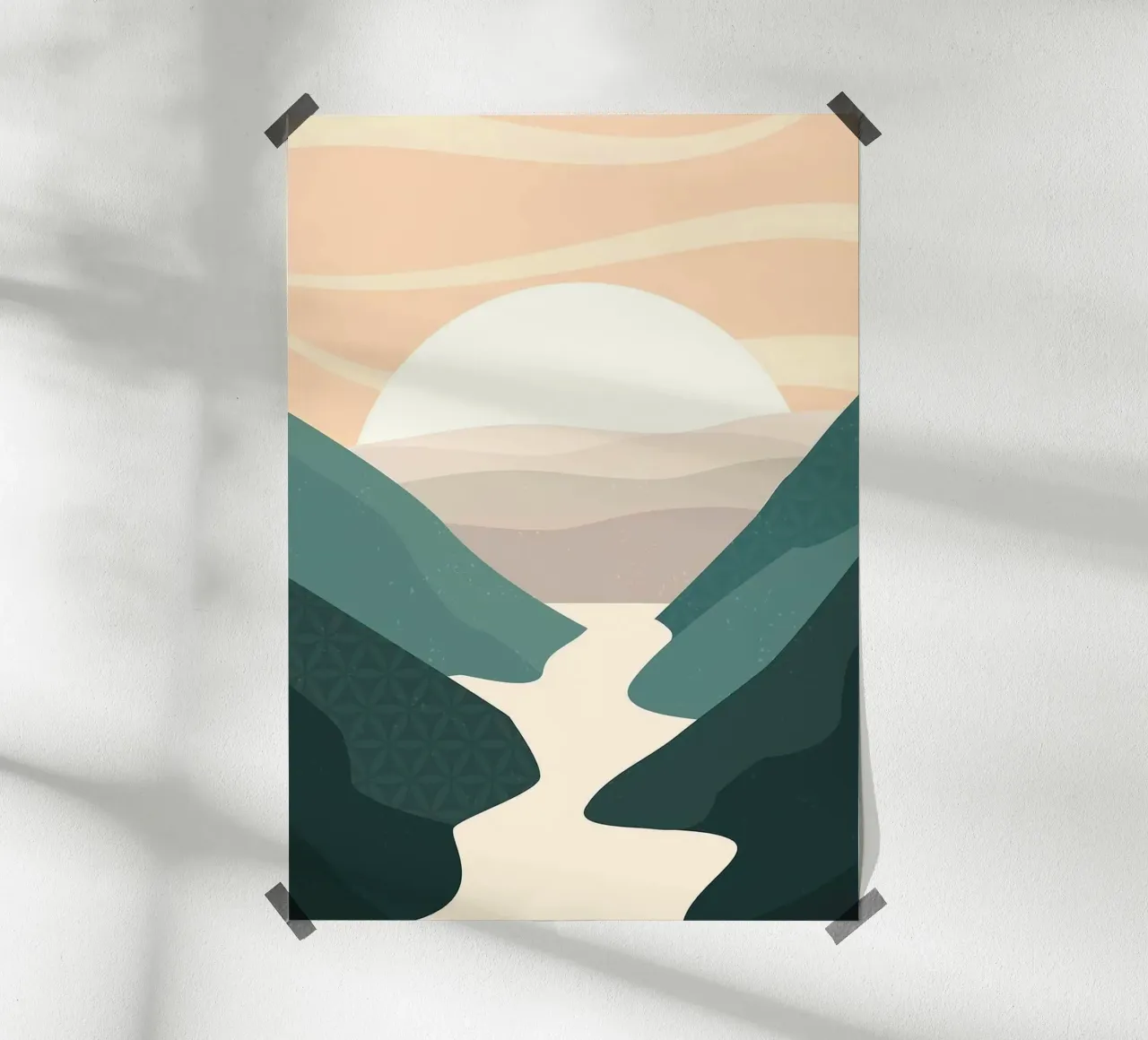 minimalist wave mountain land poster con telaio in plastica da carsa