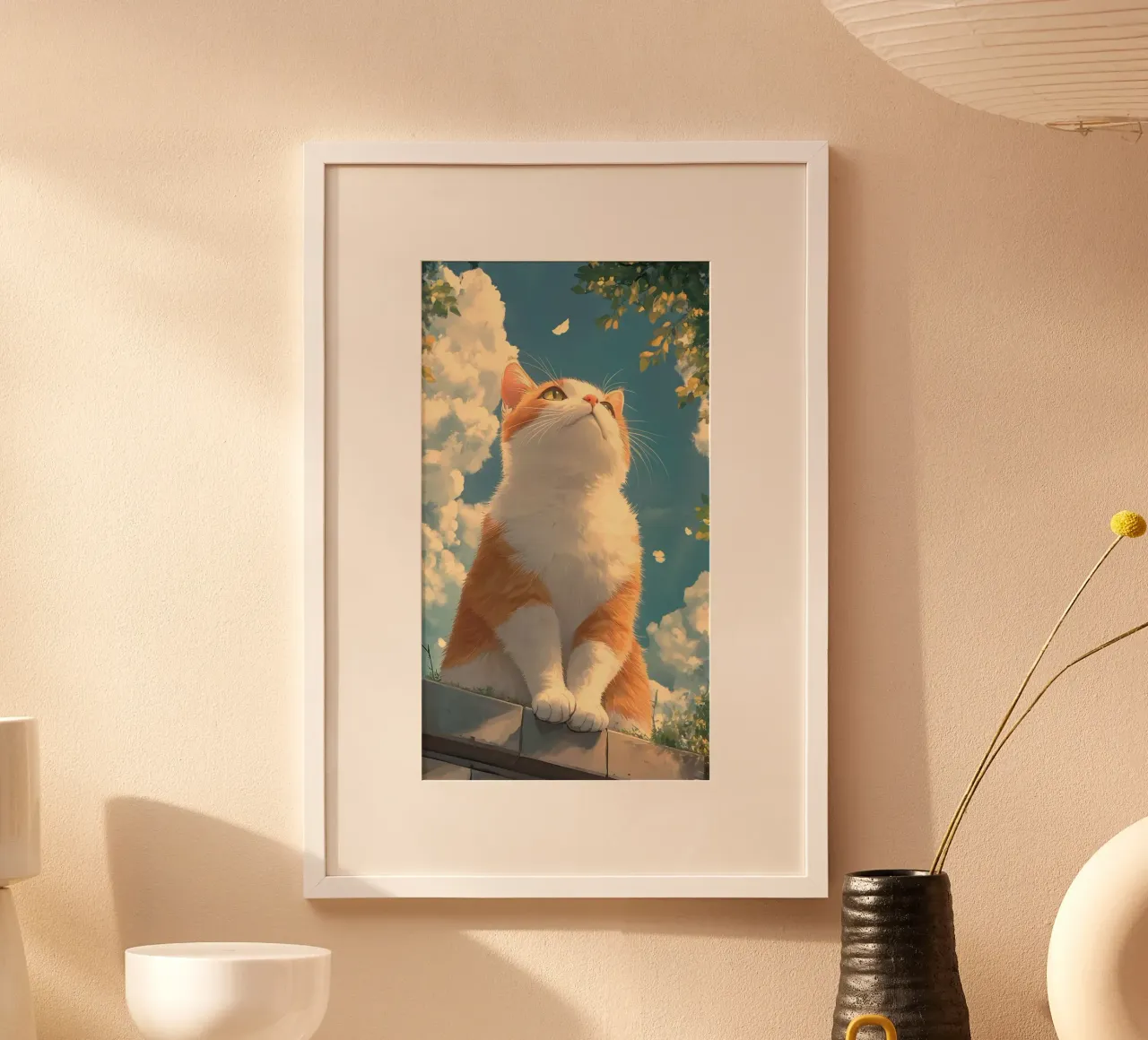 kitty viewing the sky poster con telaio in plastica da kichin