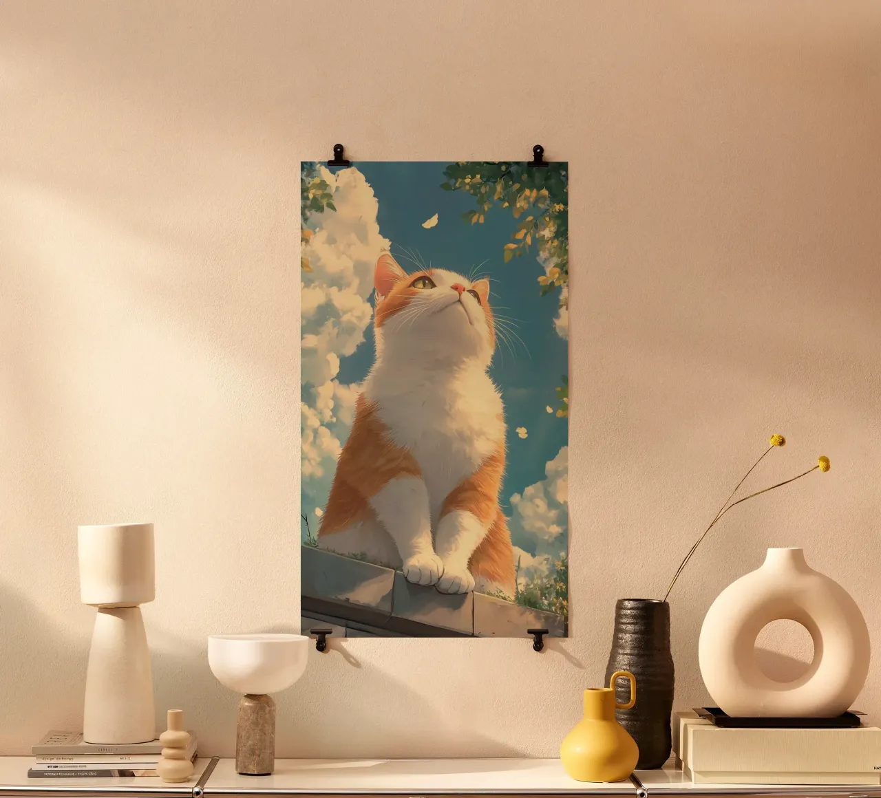 kitty viewing the sky poster con telaio in plastica da kichin