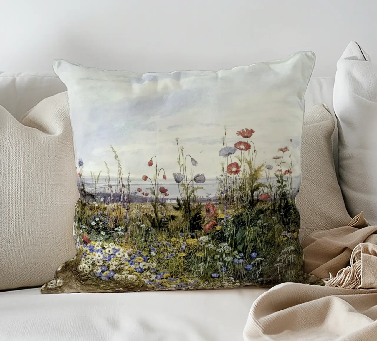 Wildflowers with a View of Dublin Dunleary cuscino da apoloprints