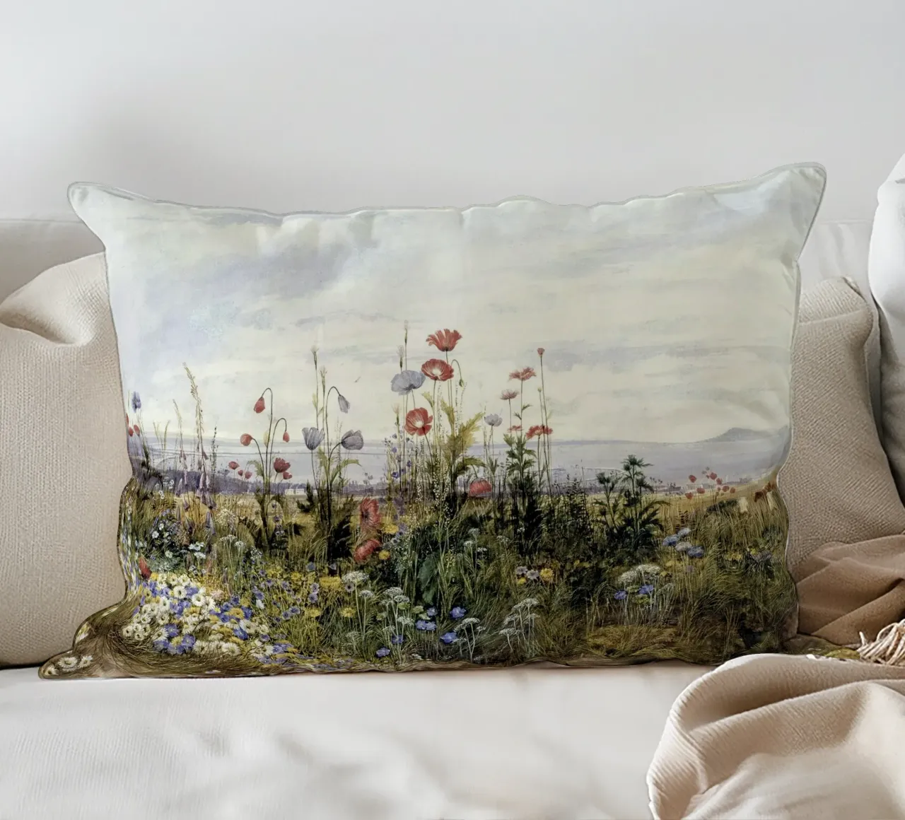 Wildflowers with a View of Dublin Dunleary cuscino da apoloprints