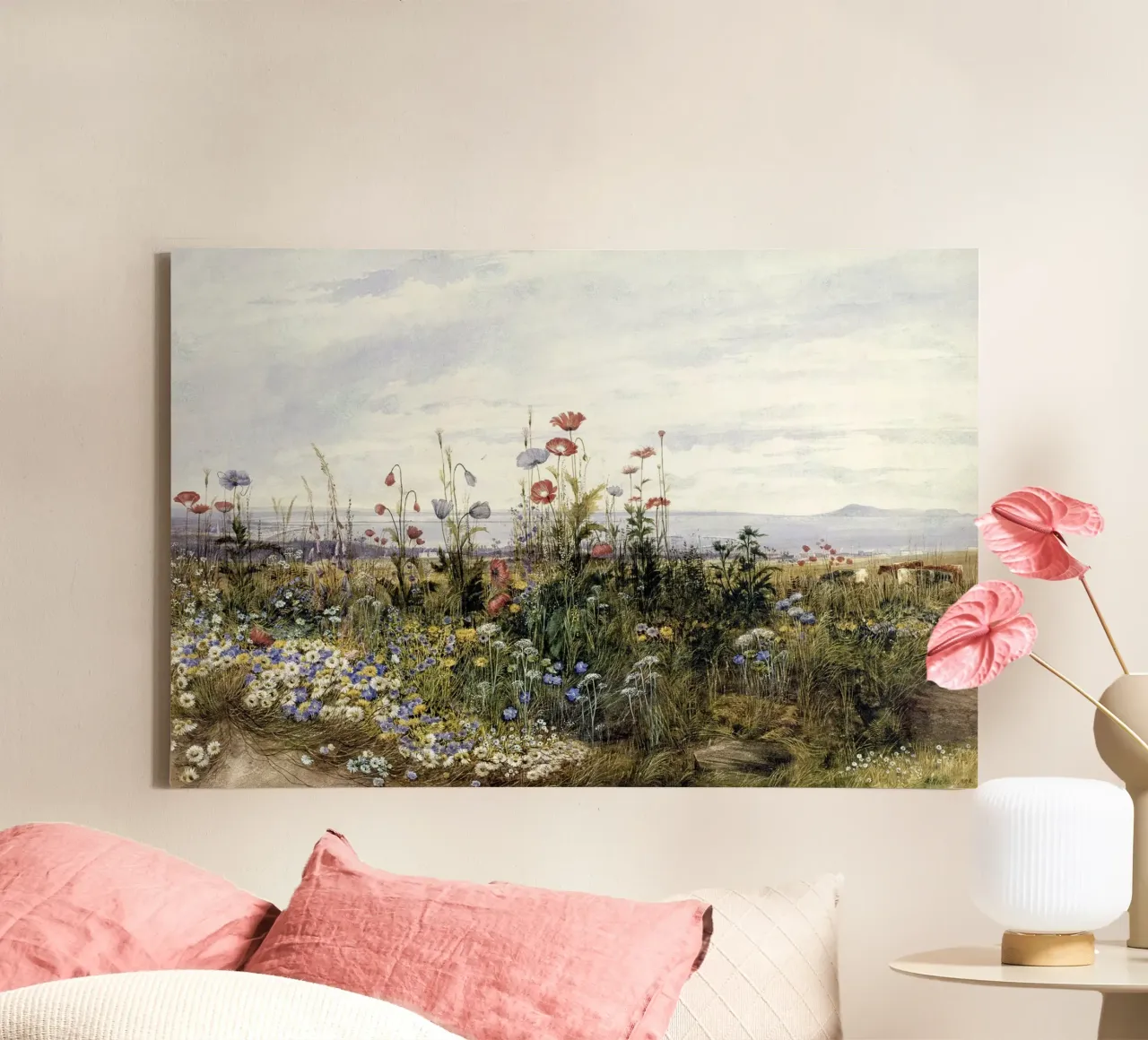 Wildflowers with a View of Dublin Dunleary tela con Cornice a cassetta da apoloprints