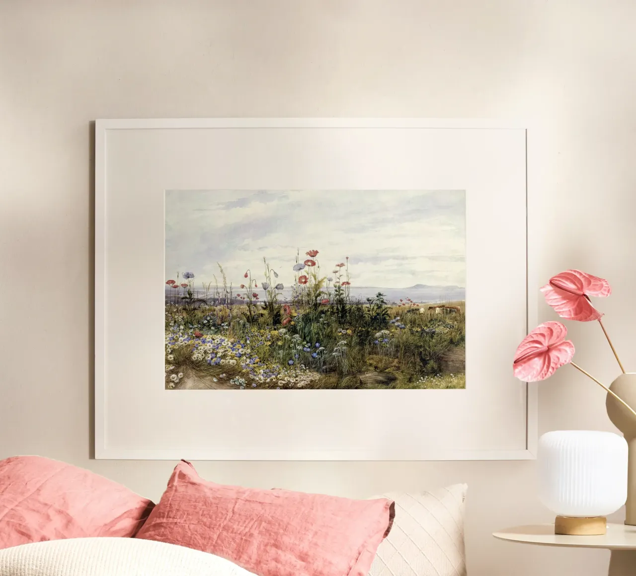Wildflowers with a View of Dublin Dunleary poster con telaio in legno da apoloprints