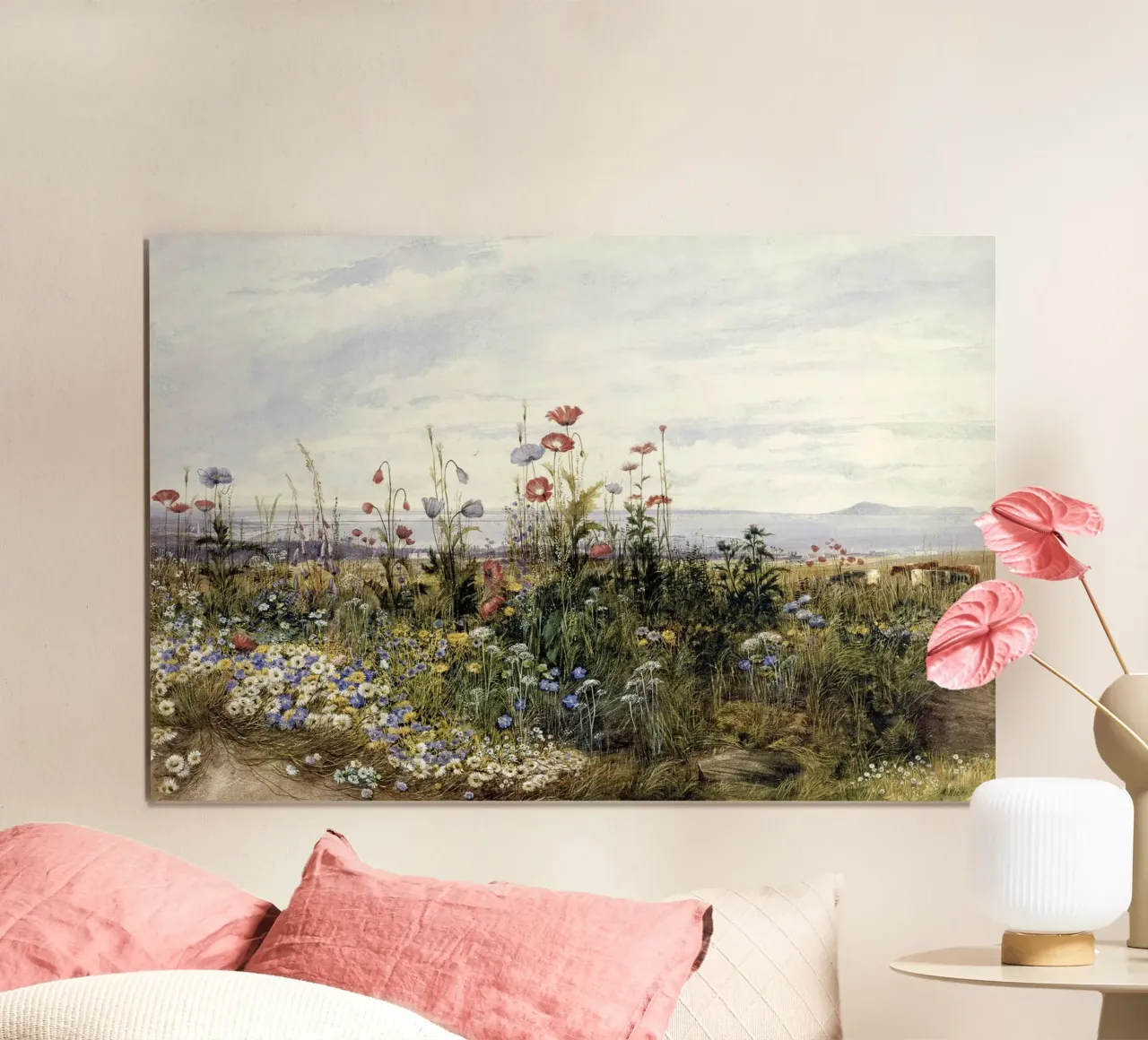 Wildflowers with a View of Dublin Dunleary poster con telaio in legno da apoloprints