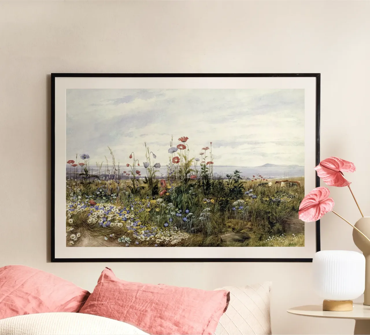 Wildflowers with a View of Dublin Dunleary poster con telaio in legno da apoloprints