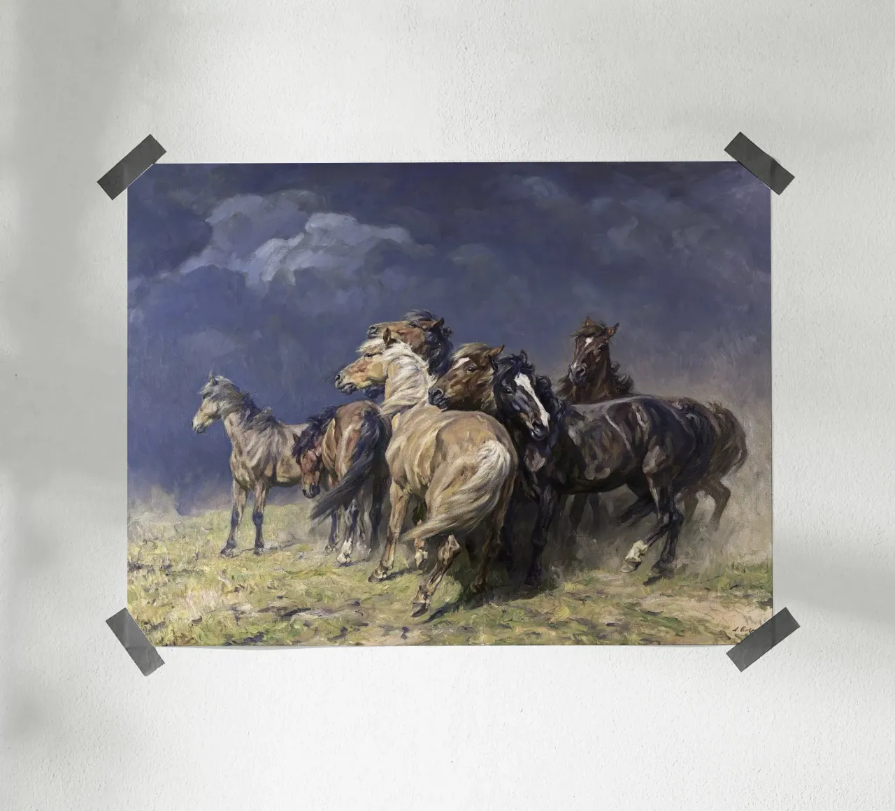 Horses in the Storm Wind poster con telaio in legno da apoloprints