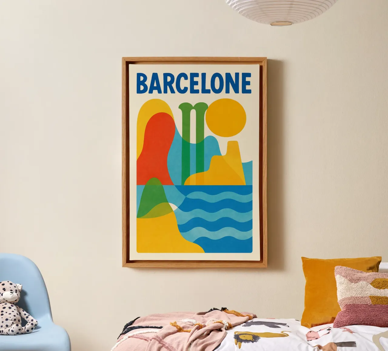 Affiche Barcelone - Poster abstrait tela con Cornice a cassetta da JETLAG | affiches voyage