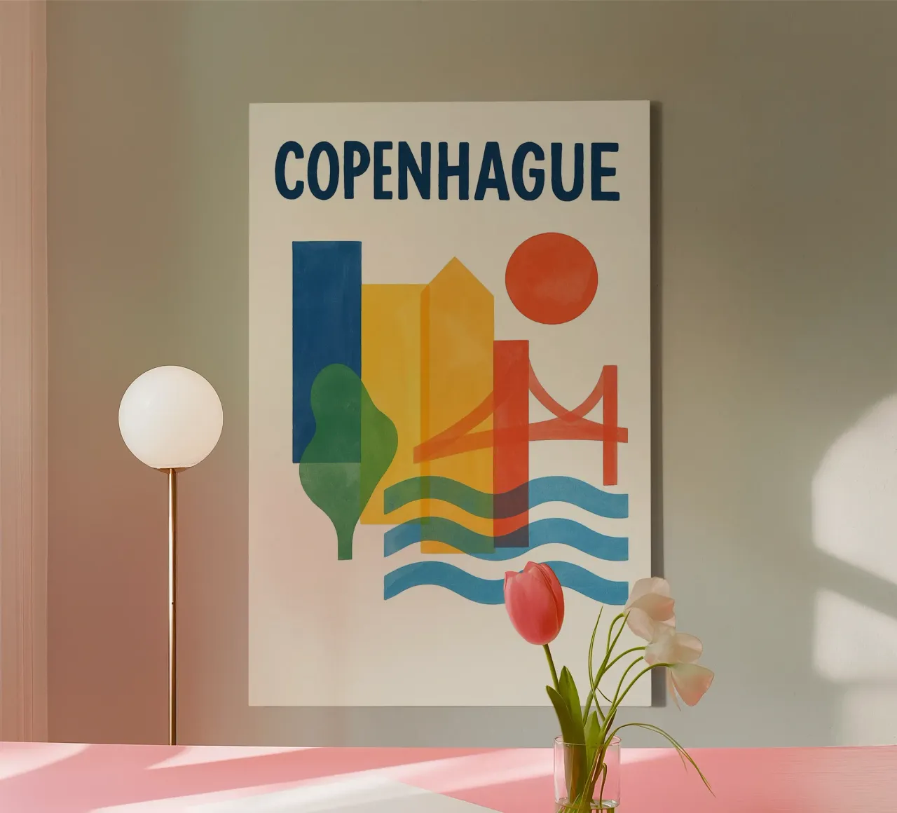 Affiche Copenhague - Poster abstrait tela con Cornice a cassetta da JETLAG | affiches voyage