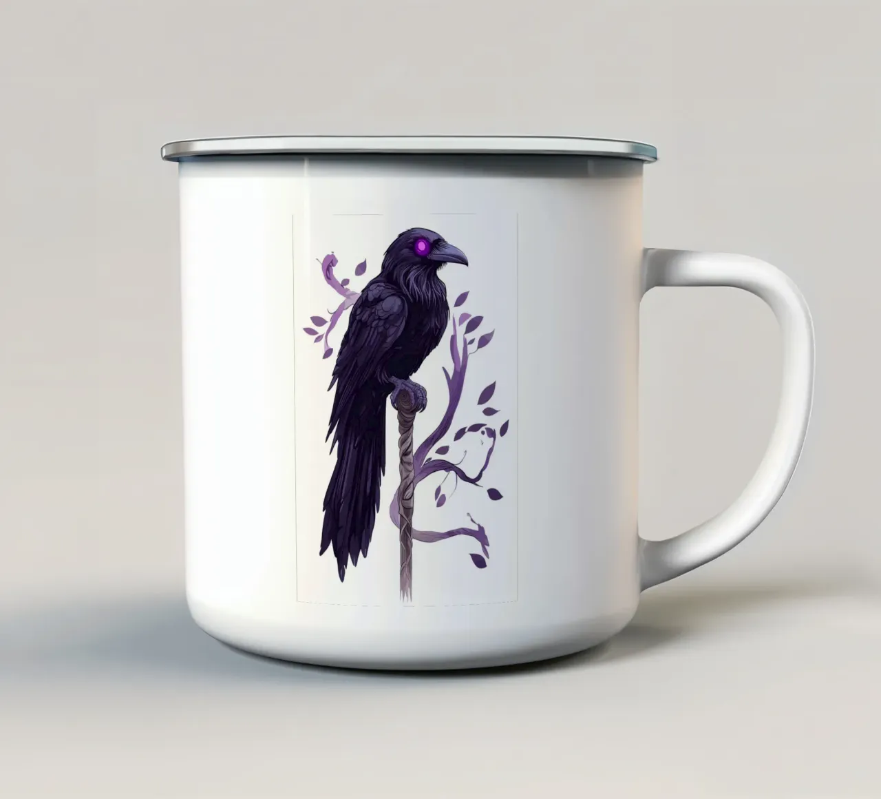 Corvo mistico con occhi luminosi tazza in smalto da pixelbull - medieval art and more