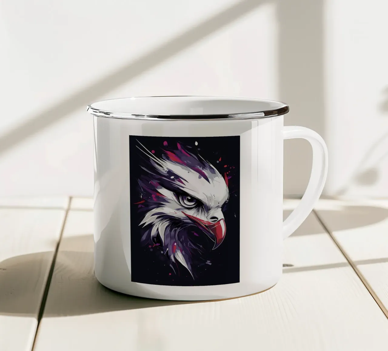 Aquila dinamica in una tempesta di colori tazza in smalto da pixelbull - medieval art and more