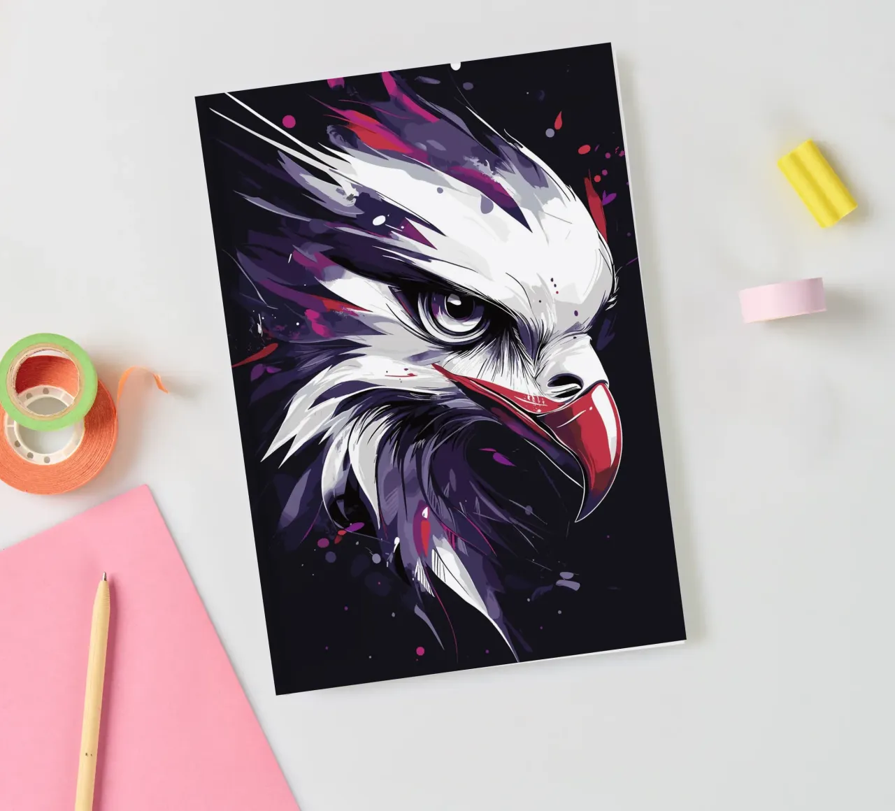 Dynamic eagle in a storm of colour notebook by pixelbull - medieval art and more