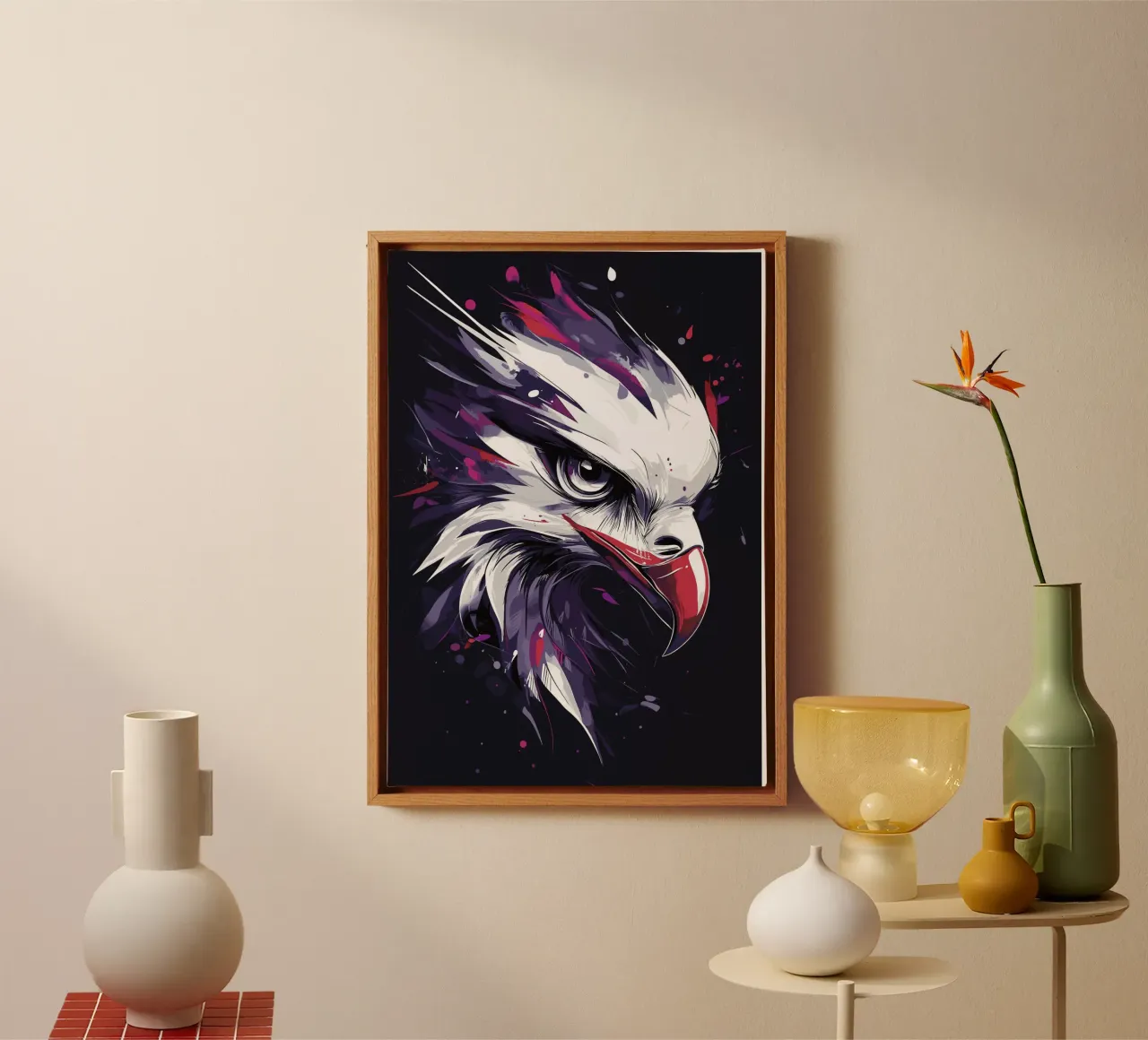 Dynamic eagle in a storm of colour canvas with Floater frame by pixelbull - medieval art and more