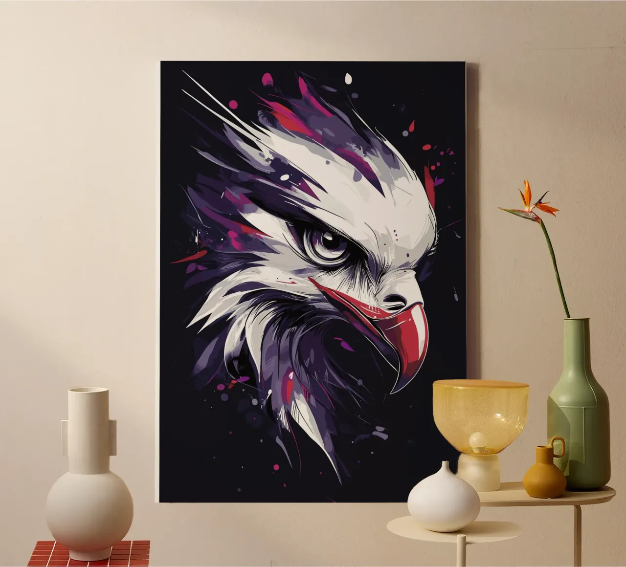 Dynamic eagle in a storm of colour canvas with Floater frame by pixelbull - medieval art and more