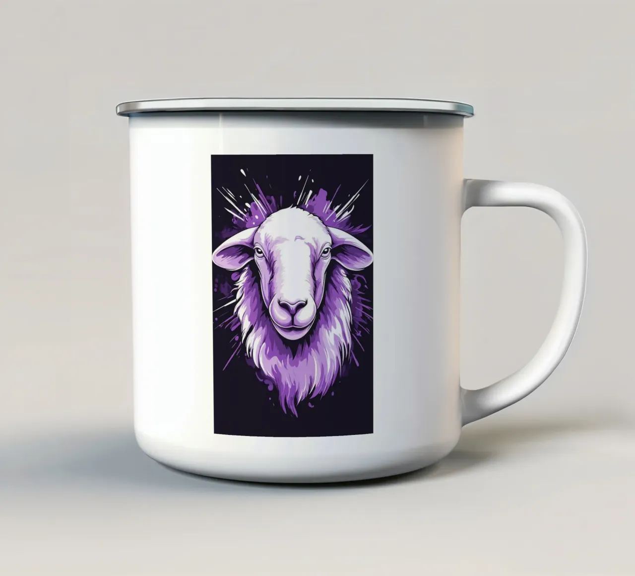 Ritratto di una pecora viola tazza in smalto da pixelbull - medieval art and more