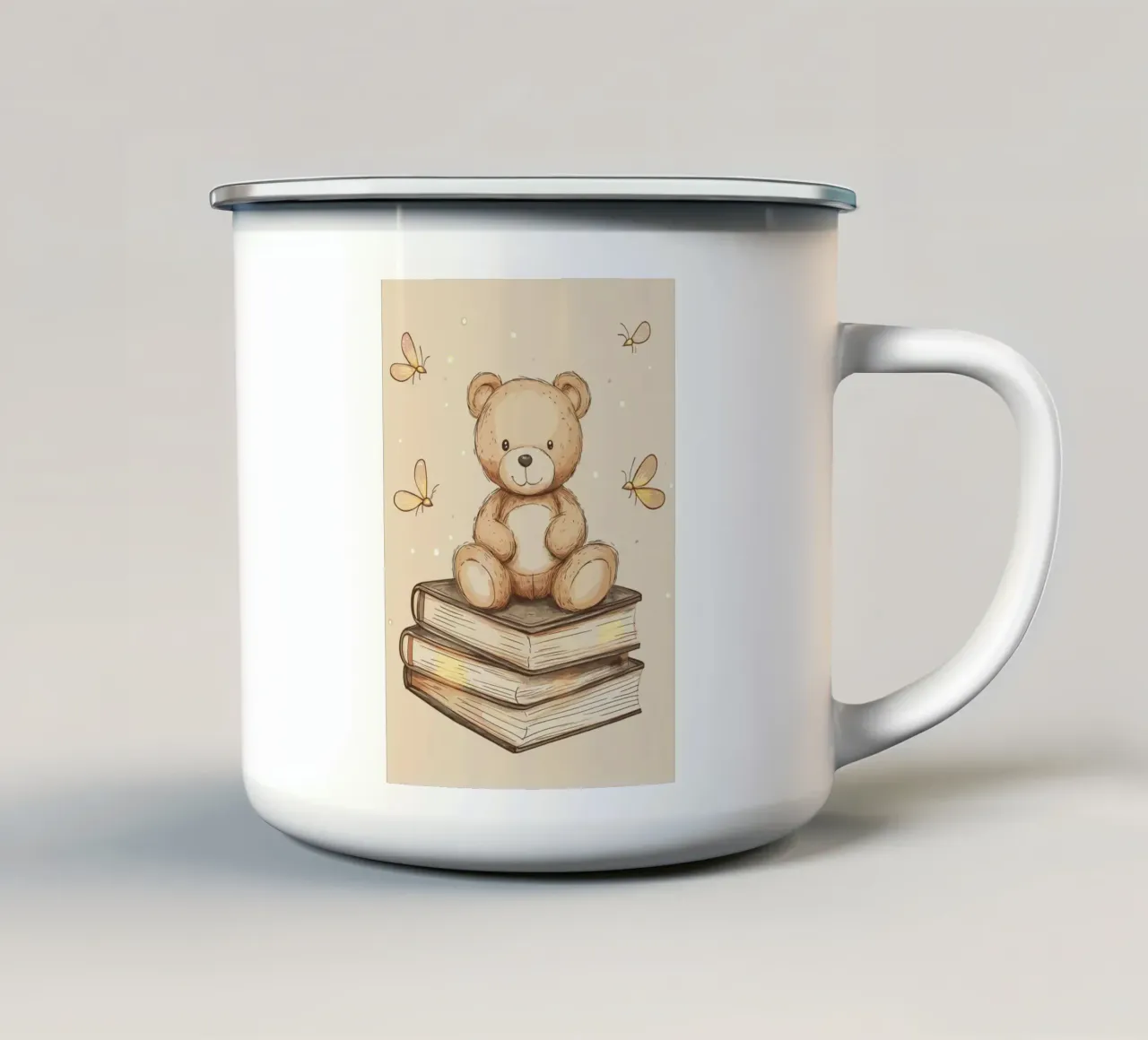 Orsetto su una pila di libri tazza in smalto da pixelbull - medieval art and more