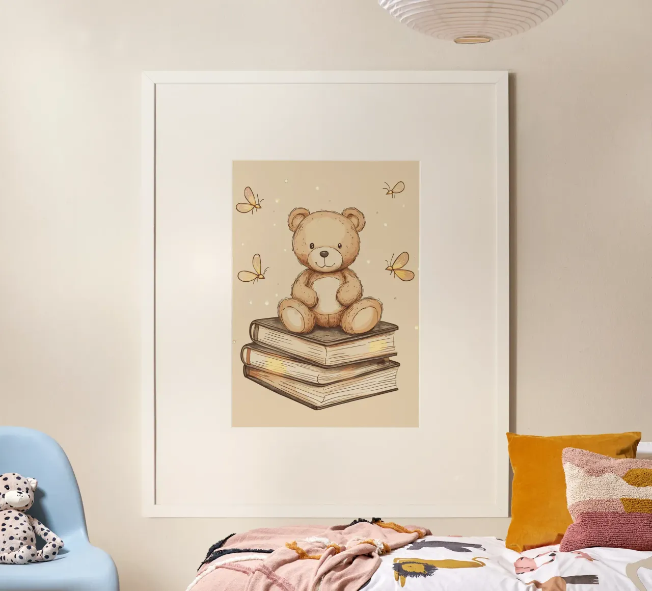 Orsetto su una pila di libri poster con telaio in plastica da pixelbull - medieval art and more