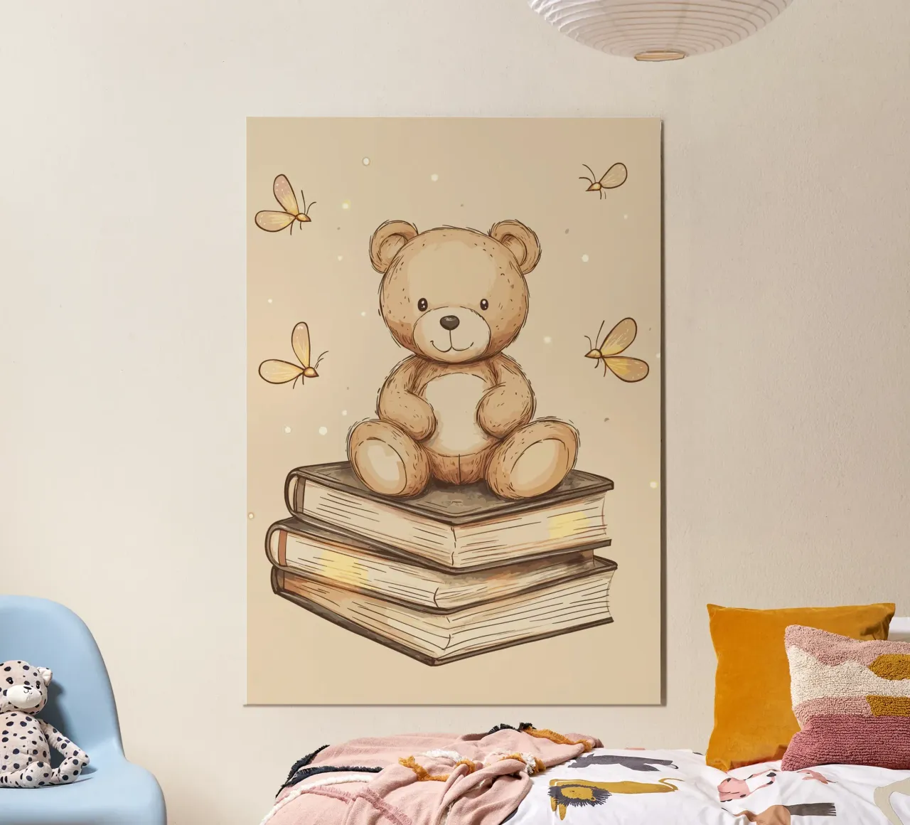 Orsetto su una pila di libri poster con telaio in plastica da pixelbull - medieval art and more