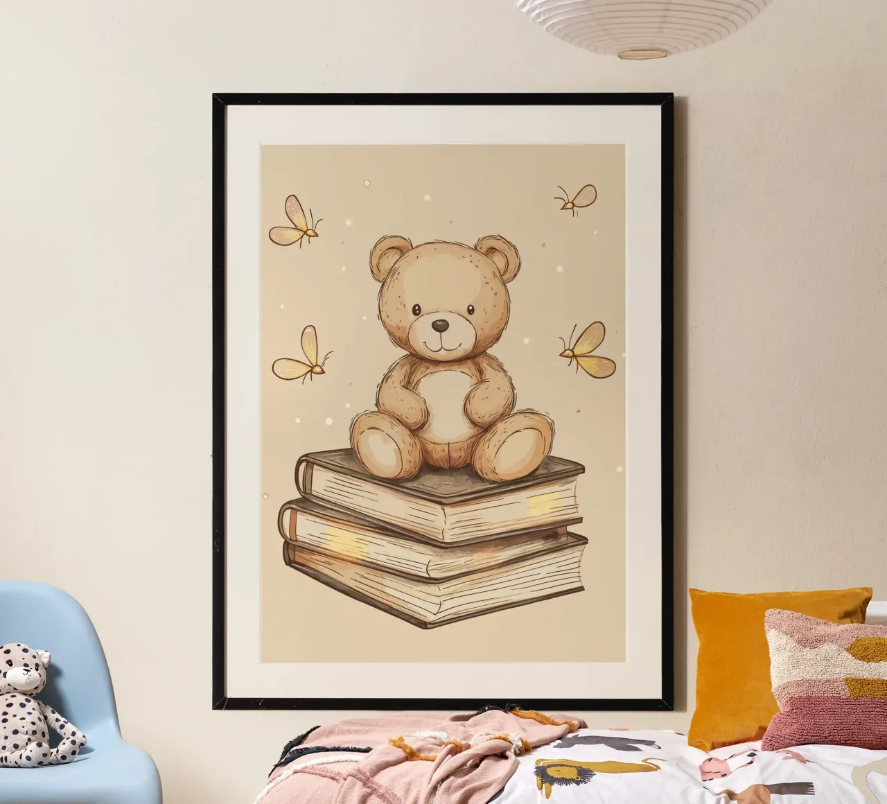 Orsetto su una pila di libri poster con telaio in plastica da pixelbull - medieval art and more