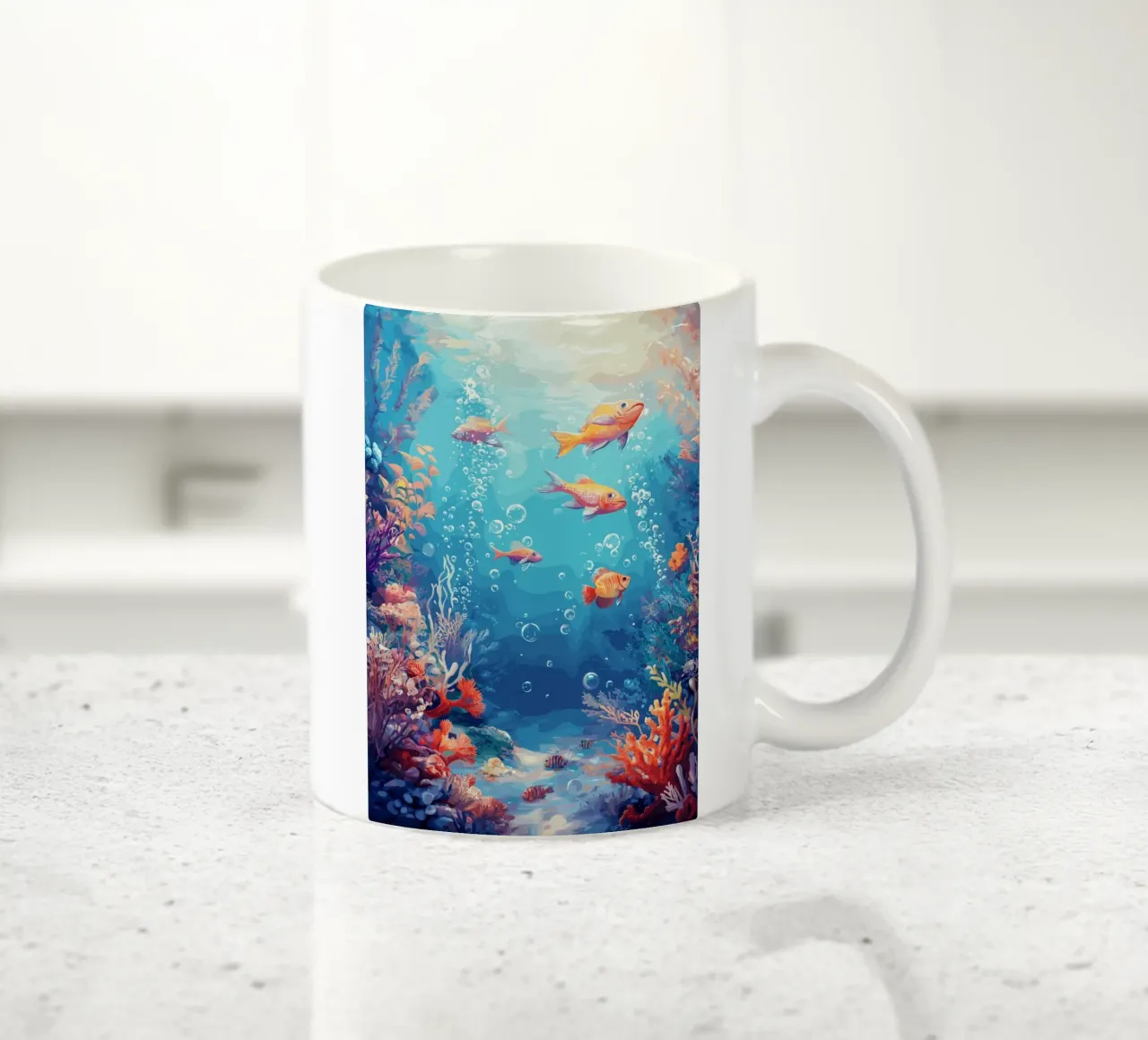 Un vivace mondo sottomarino con pesci colorati tazza in ceramica da pixelbull - medieval art and more