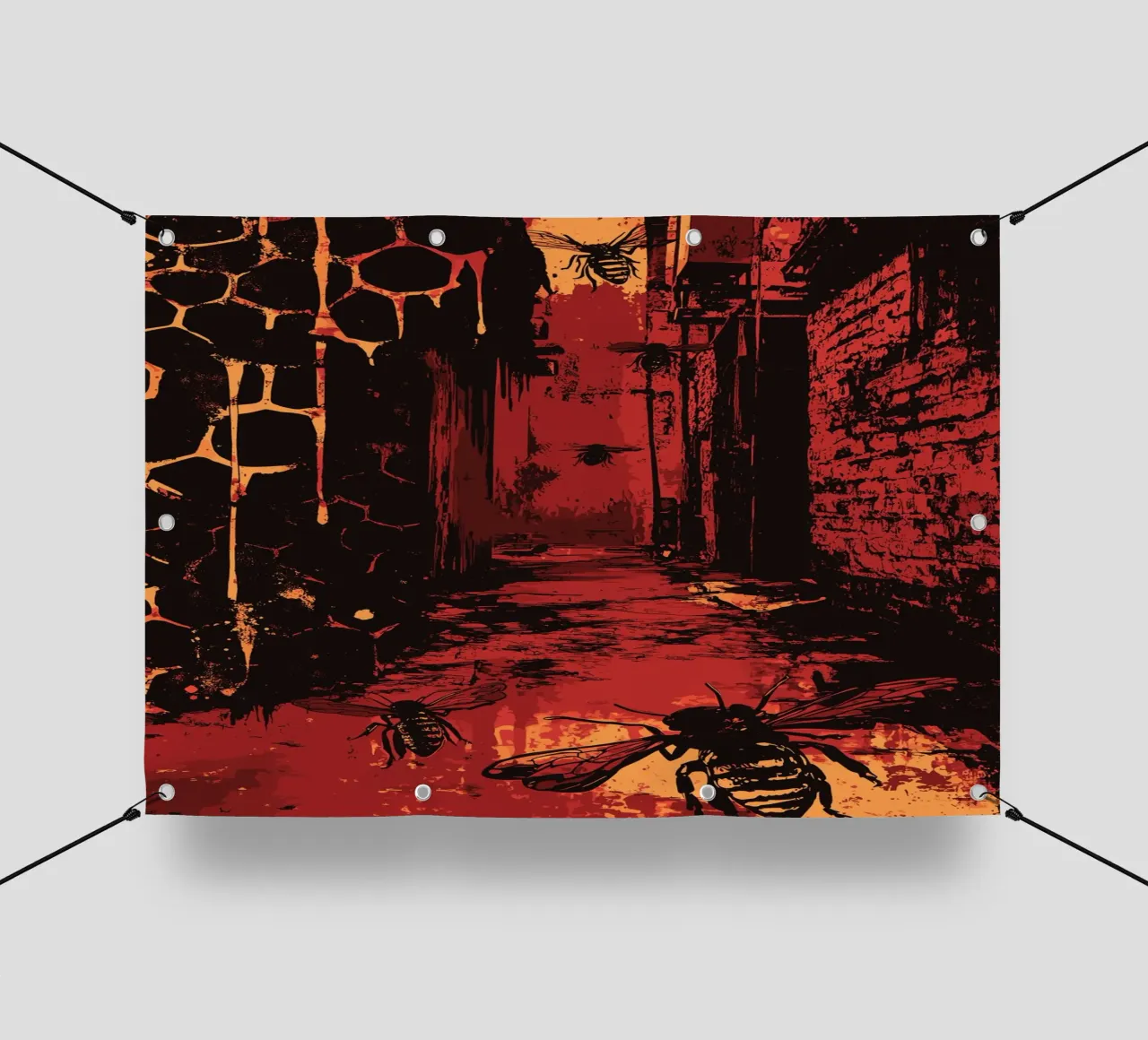 Vicolo da incubo con api e nidi d'ape telo in pvc da pixelbull - medieval art and more