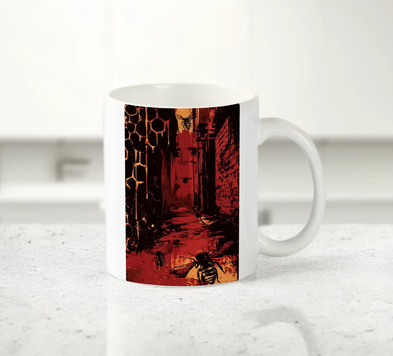 Vicolo da incubo con api e nidi d'ape tazza in ceramica da pixelbull - medieval art and more