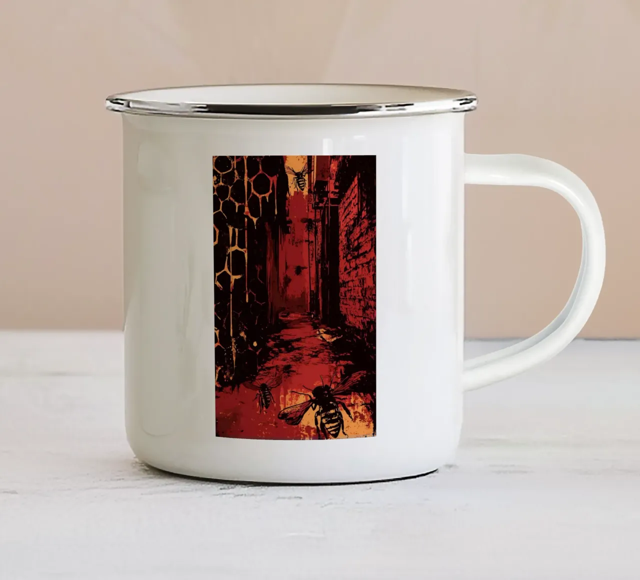 Vicolo da incubo con api e nidi d'ape tazza in smalto da pixelbull - medieval art and more