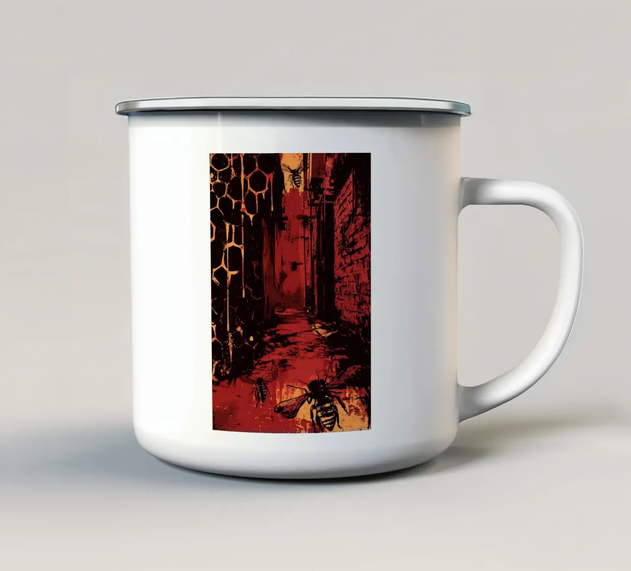 Vicolo da incubo con api e nidi d'ape tazza in smalto da pixelbull - medieval art and more