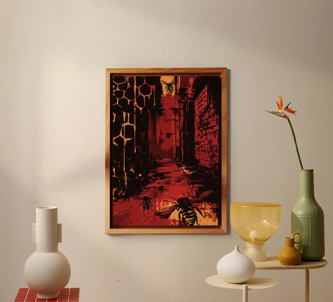 Vicolo da incubo con api e nidi d'ape alluminio dibond da pixelbull - medieval art and more