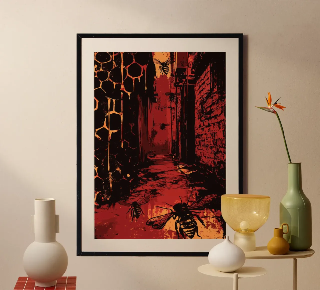 Vicolo da incubo con api e nidi d'ape poster da pixelbull - medieval art and more
