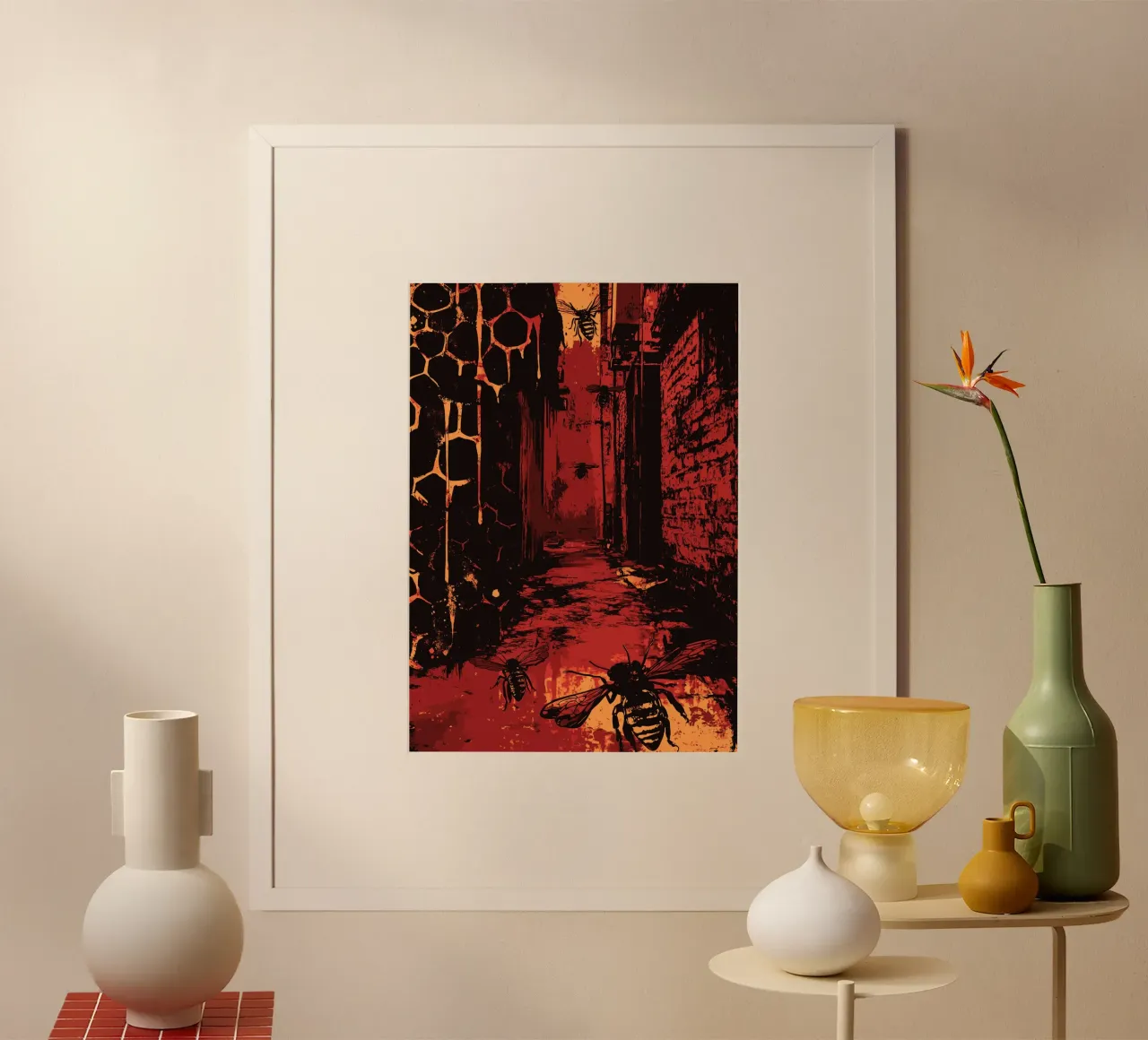 Vicolo da incubo con api e nidi d'ape poster da pixelbull - medieval art and more
