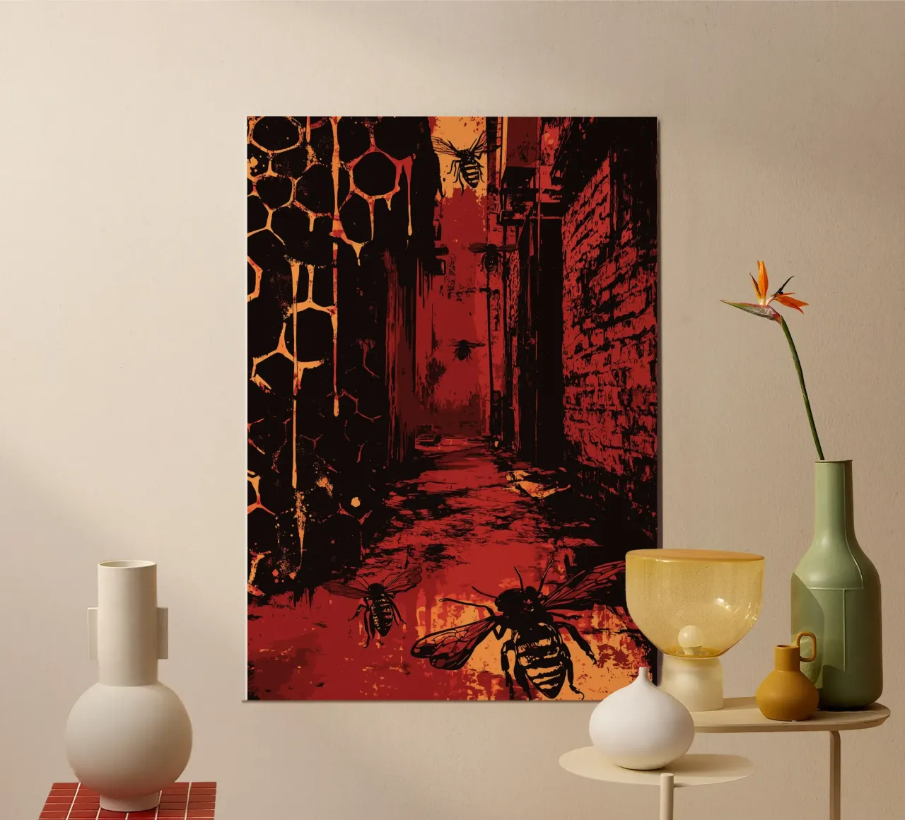 Vicolo da incubo con api e nidi d'ape poster da pixelbull - medieval art and more