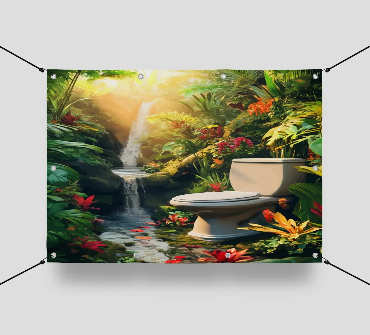 Toilette in un'oasi tropicale con cascata telo in pvc da pixelbull - medieval art and more