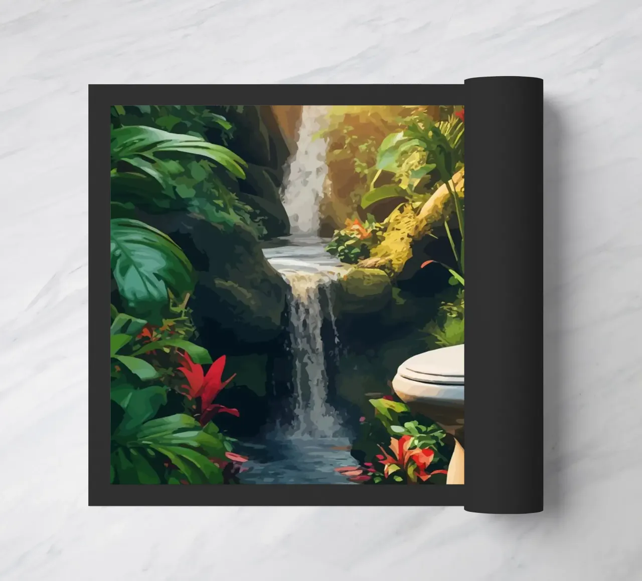 Toilette in un'oasi tropicale con cascata zerbino da pixelbull - medieval art and more