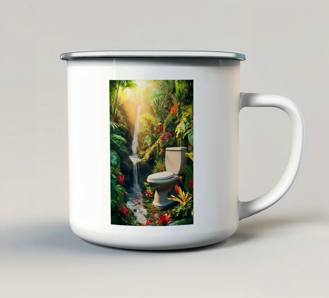Toilette in un'oasi tropicale con cascata tazza in smalto da pixelbull - medieval art and more