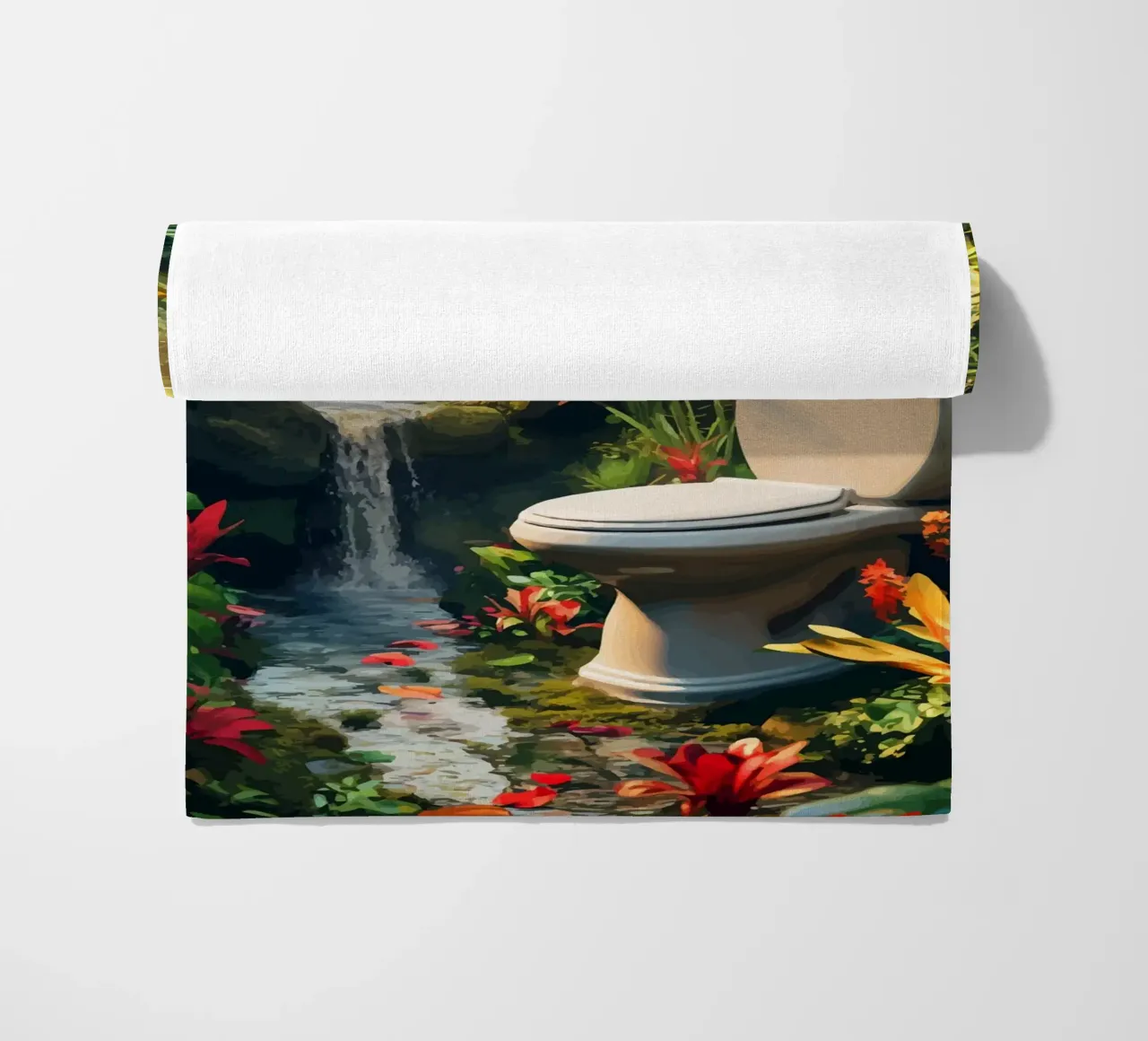 Toilette in un'oasi tropicale con cascata telo mare da pixelbull - medieval art and more