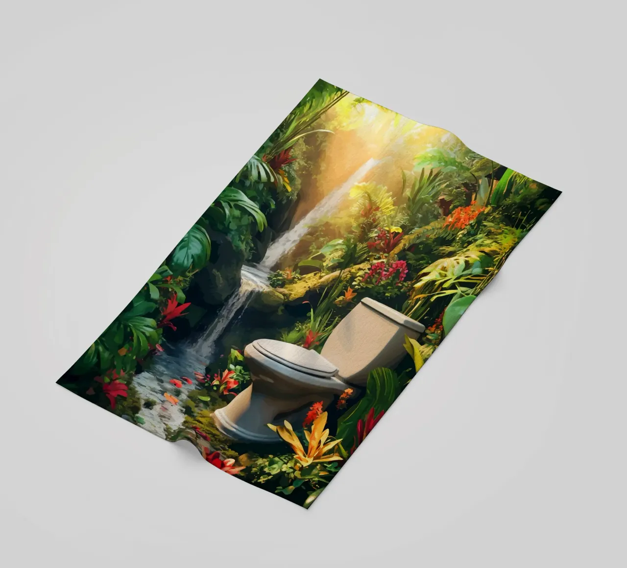 Toilette in un'oasi tropicale con cascata telo mare da pixelbull - medieval art and more