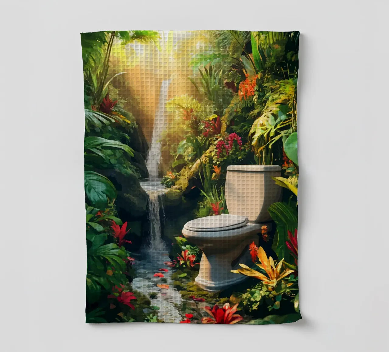 Toilette in un'oasi tropicale con cascata canovaccio da cucina da pixelbull - medieval art and more