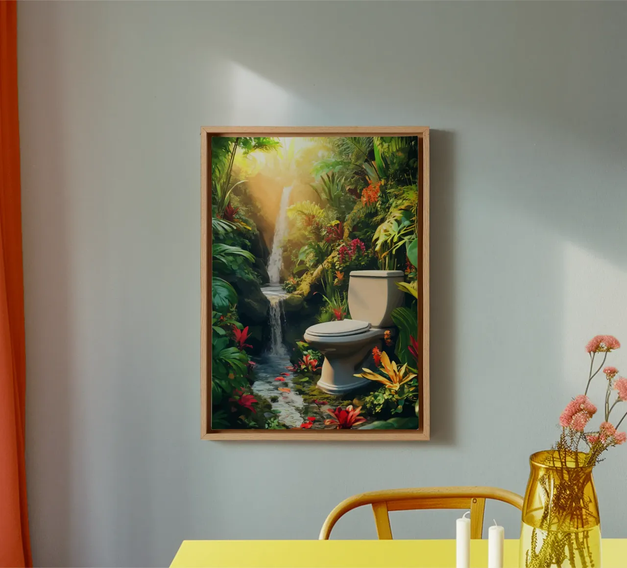 Toilette in un'oasi tropicale con cascata tela con Cornice a cassetta da pixelbull - medieval art and more