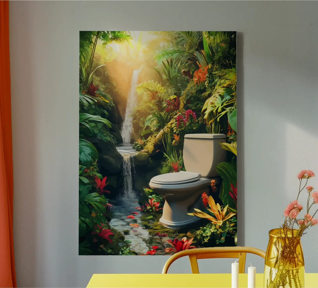 Toilette in un'oasi tropicale con cascata tela con Cornice a cassetta da pixelbull - medieval art and more