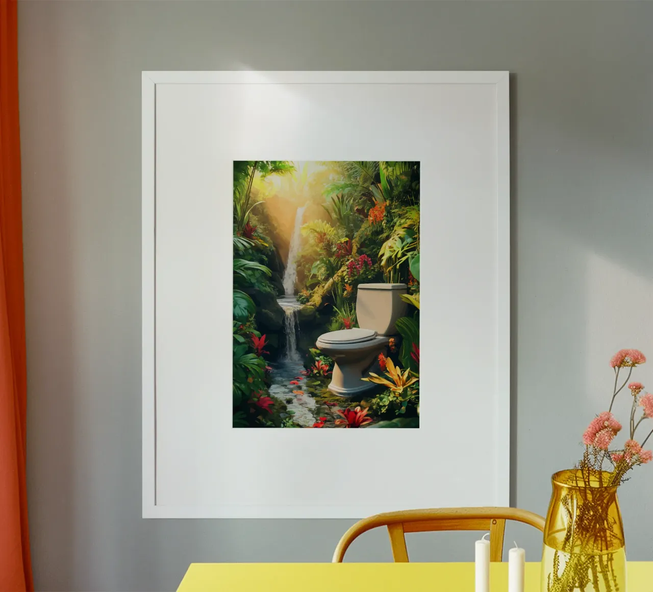 Toilette in un'oasi tropicale con cascata poster con telaio in legno da pixelbull - medieval art and more