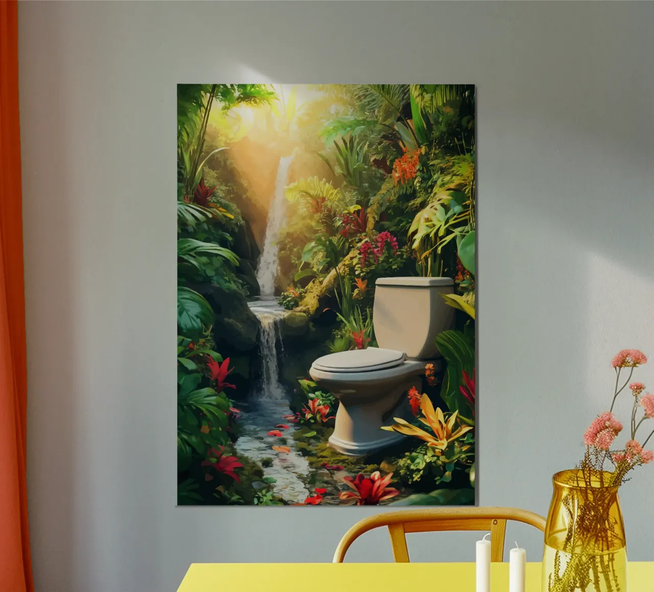 Toilette in un'oasi tropicale con cascata poster con telaio in legno da pixelbull - medieval art and more