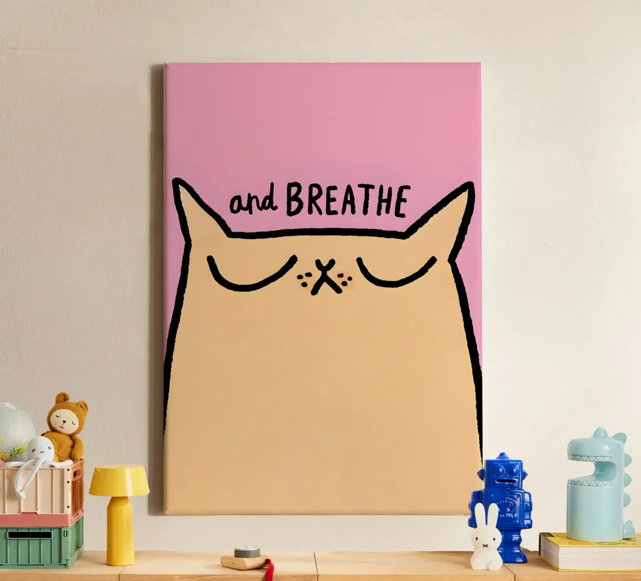"and BREATHE" canvas met Baklijst van Type & Tape